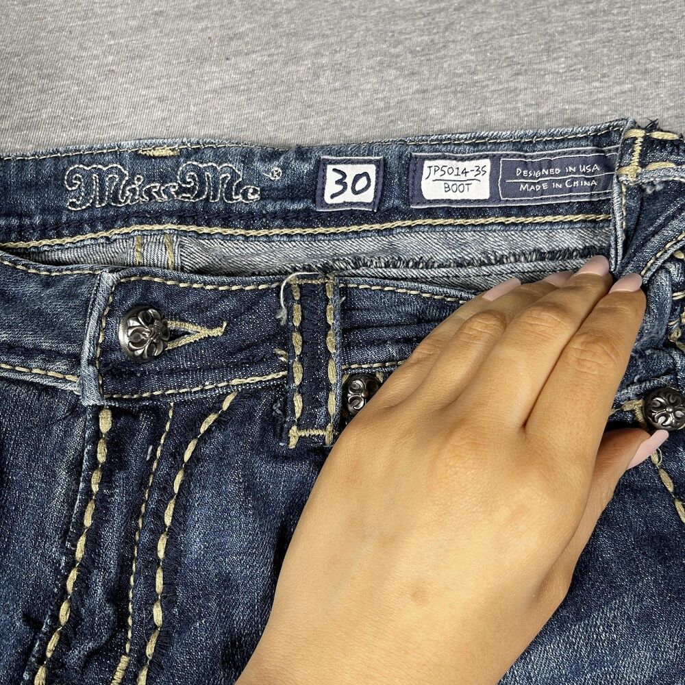 Miss Me Bootcut Jeans Womens 30 Blue Medium Wash Mid Rise Embellished Denim - Picture 2 of 10
